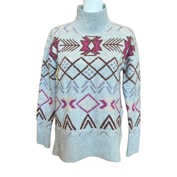 Lou & Grey Sweater Size XS Mock Neck Gray Fair Isle Tunic Winter Comfy Cozy - Picture 4 of 12